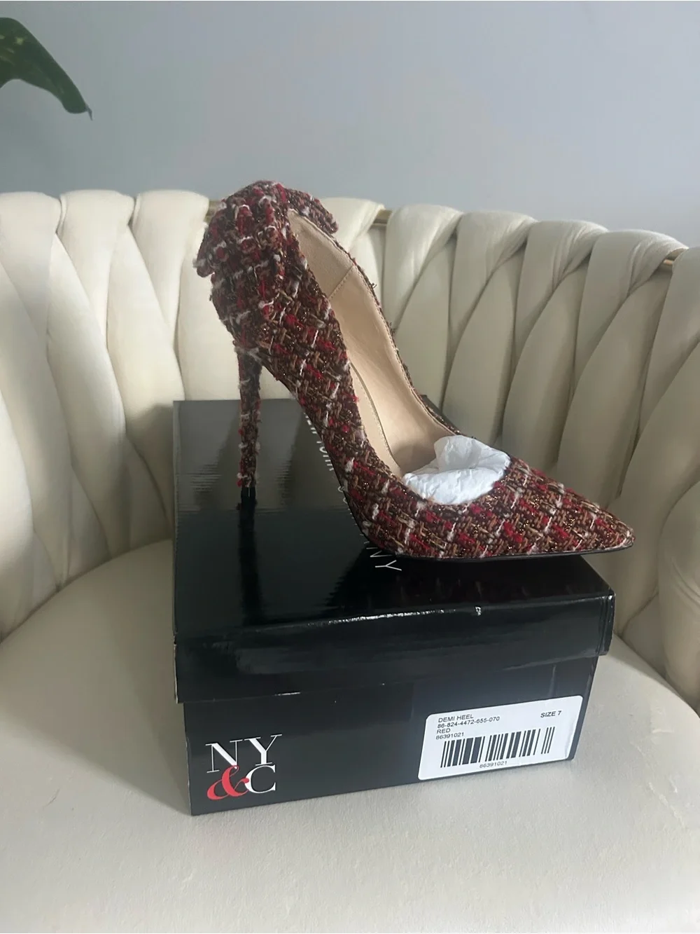 New York & Company Red Tweed Pointed Toe Stiletto Heels